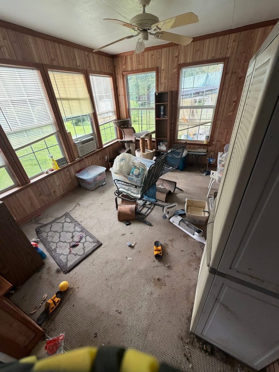 Room before carpet and junk removal in Semmes, AL